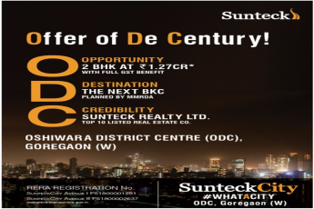 Sunteck Whatacity offers 2 BHK @ 1.27 cr. with full GST benefit